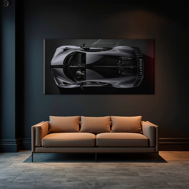 Bugatti Silver Phantom Wall Art – Gray Top View Supercar Canvas Print Cars