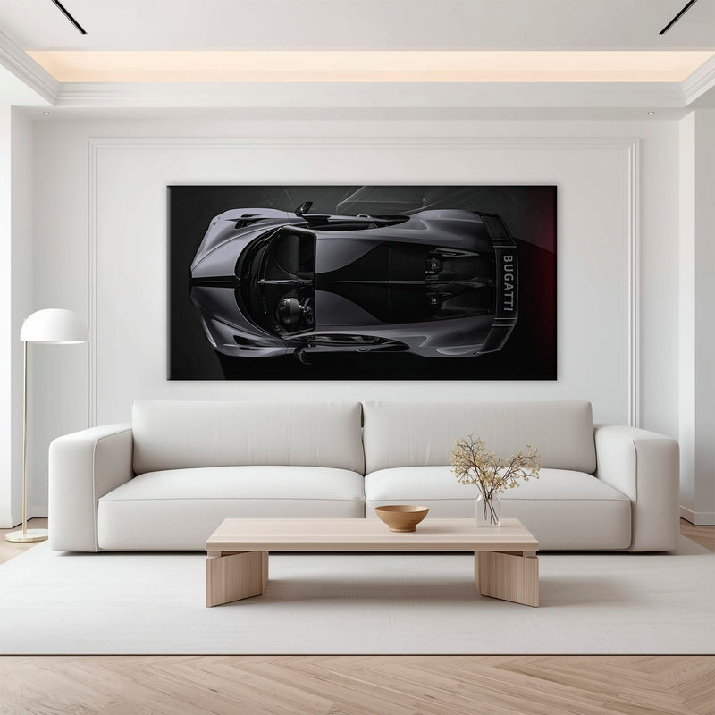 Bugatti Silver Phantom Wall Art – Gray Top View Supercar Canvas Print Cars