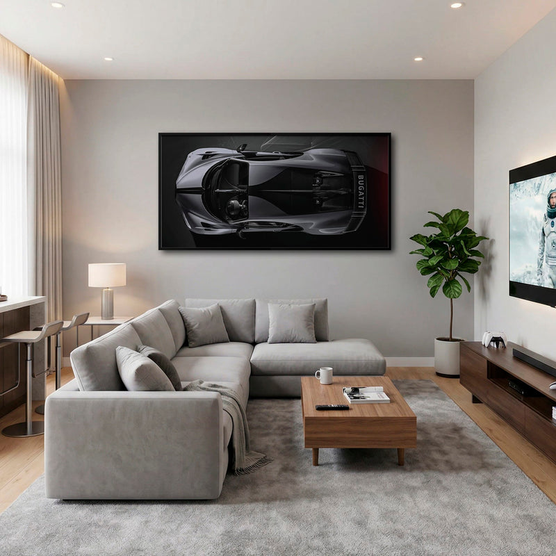 Bugatti Silver Phantom Wall Art – Gray Top View Supercar Canvas Print Cars
