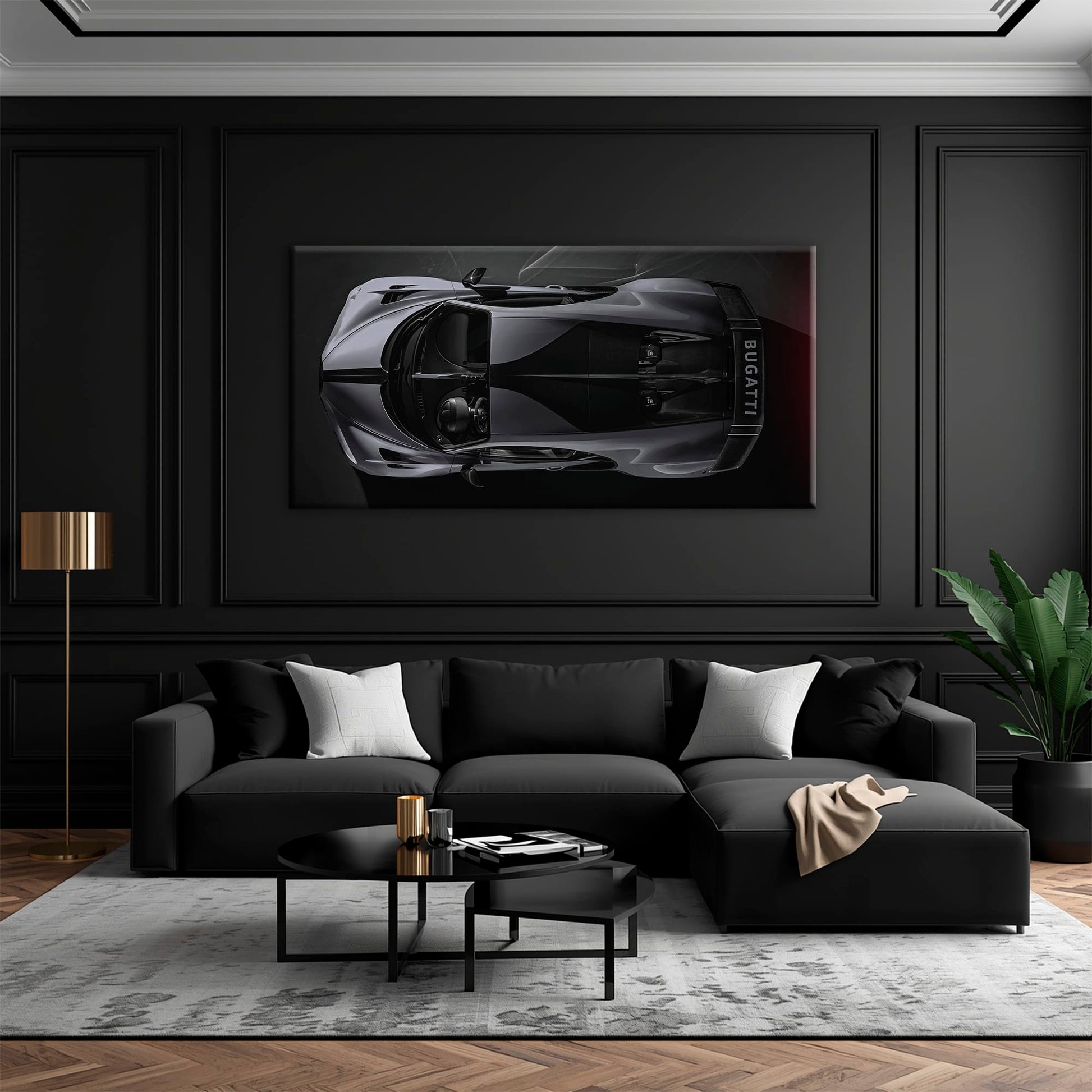 Bugatti Silver Phantom Wall Art – Gray Top View Supercar Canvas Print Cars