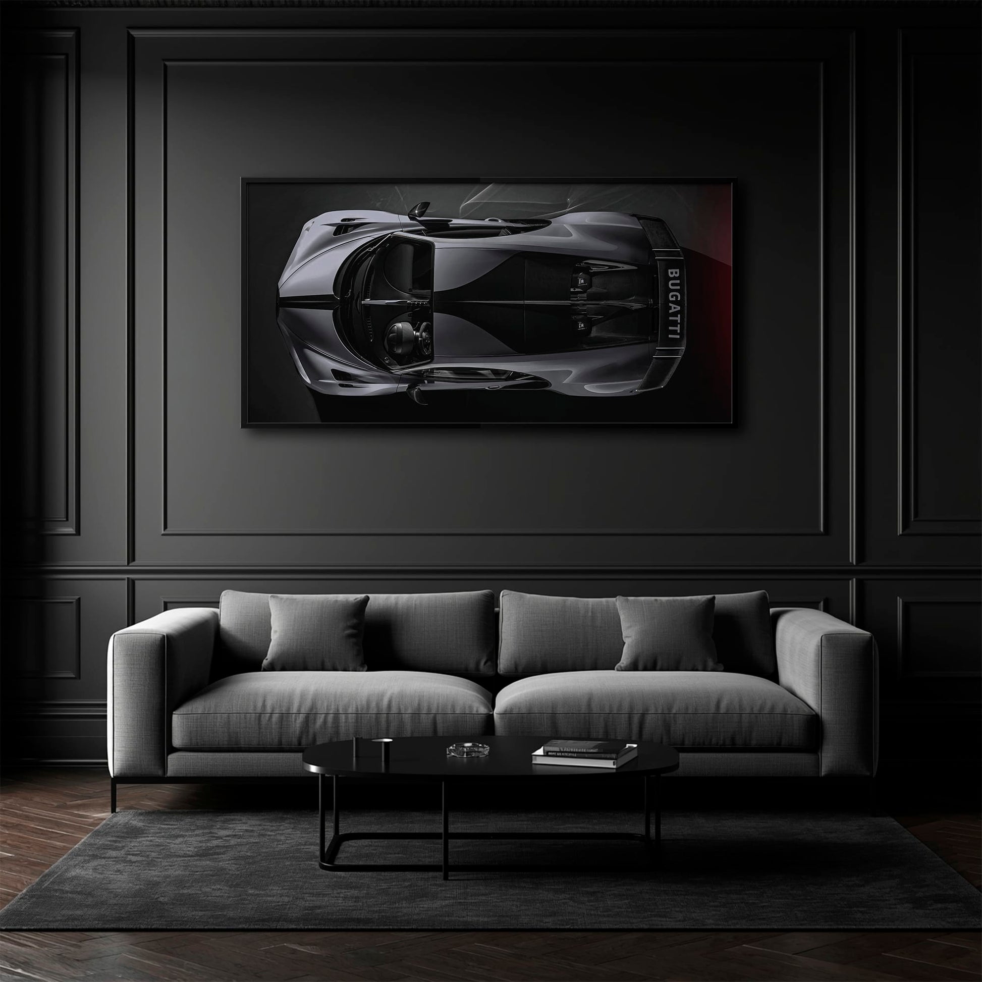 Bugatti Silver Phantom Wall Art – Gray Top View Supercar Canvas Print Cars