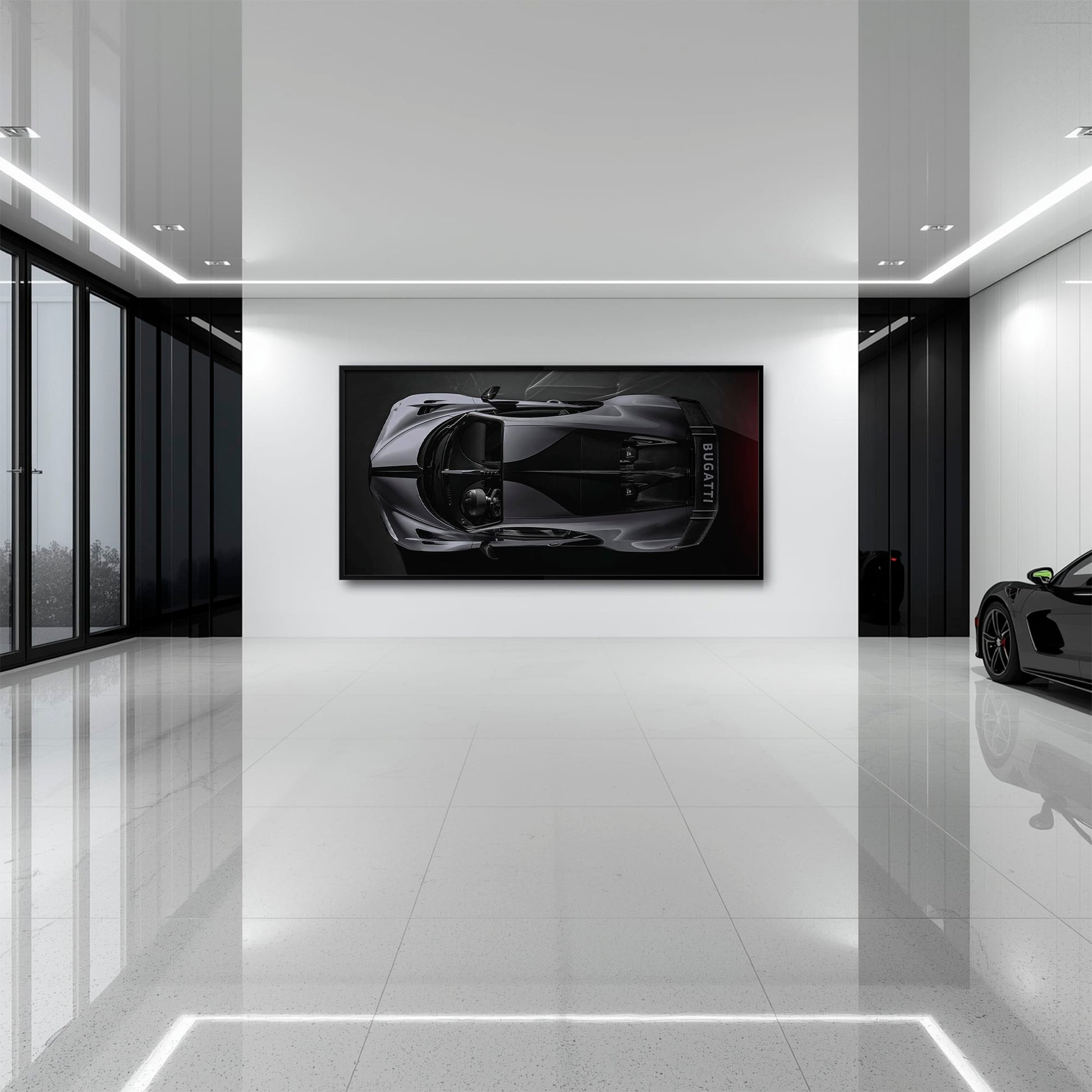 Bugatti Silver Phantom Wall Art – Gray Top View Supercar Canvas Print Cars