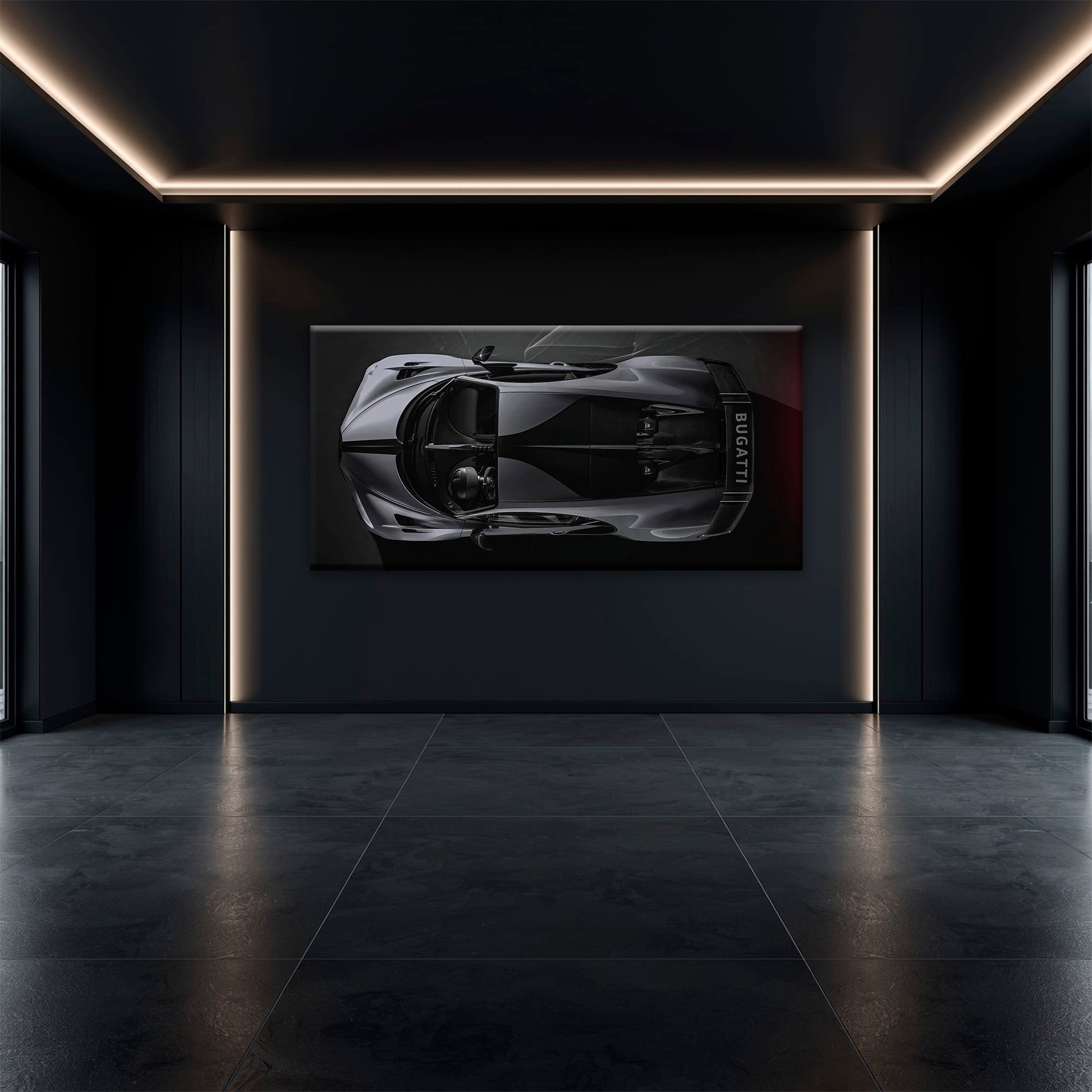 Bugatti Silver Phantom Wall Art – Gray Top View Supercar Canvas Print Cars