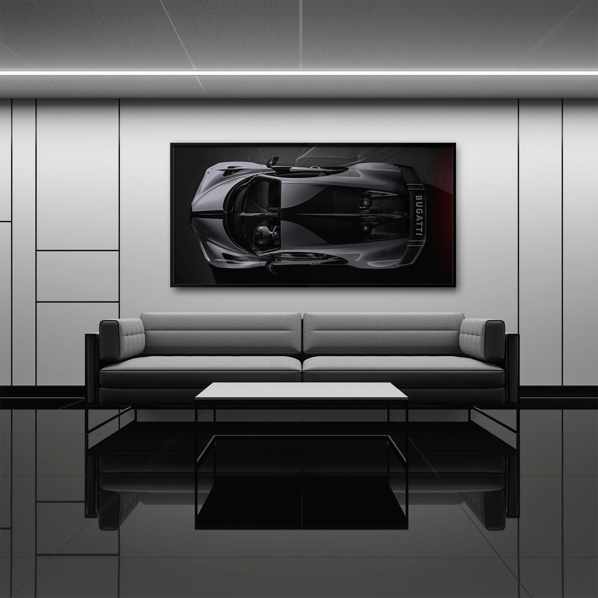 Bugatti Silver Phantom Wall Art – Gray Top View Supercar Canvas Print Cars