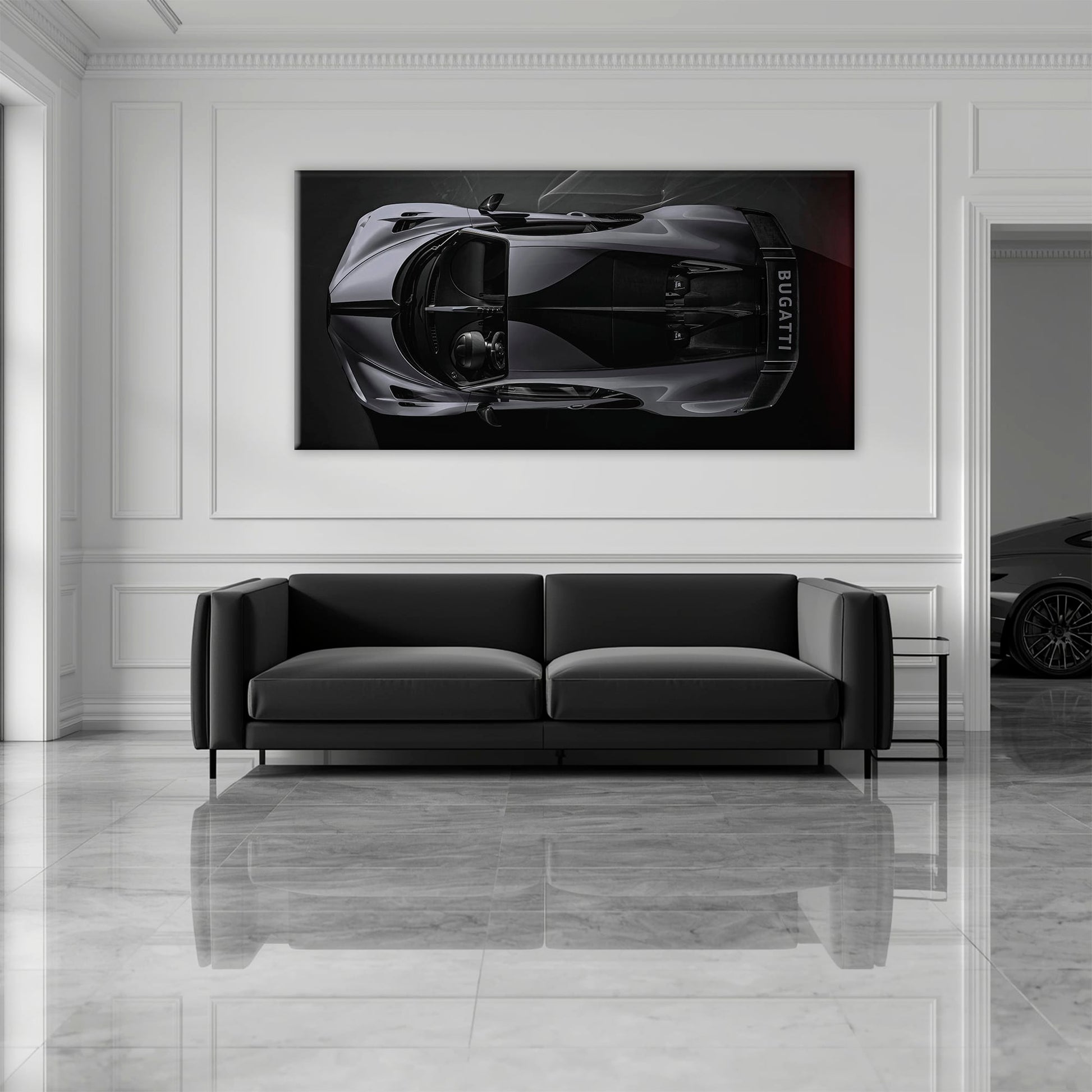 Bugatti Silver Phantom Wall Art – Gray Top View Supercar Canvas Print Cars