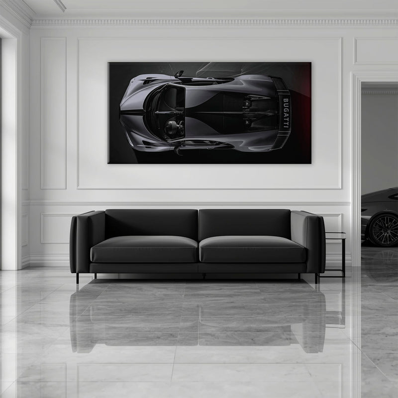 Bugatti Silver Phantom Wall Art – Gray Top View Supercar Canvas Print Cars