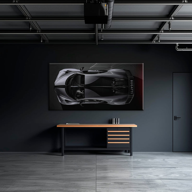Bugatti Silver Phantom Wall Art – Gray Top View Supercar Canvas Print Cars
