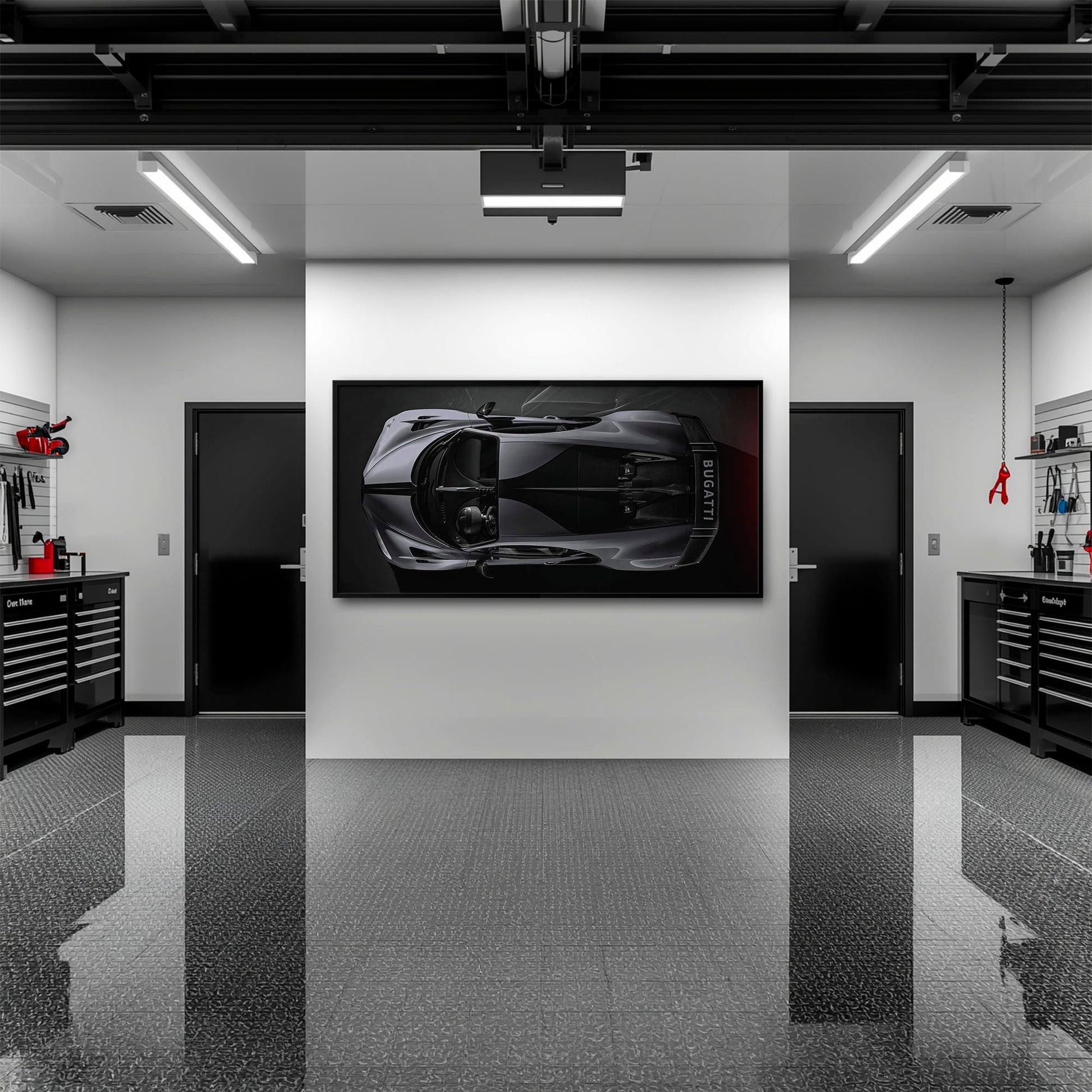 Bugatti Silver Phantom Wall Art – Gray Top View Supercar Canvas Print Cars