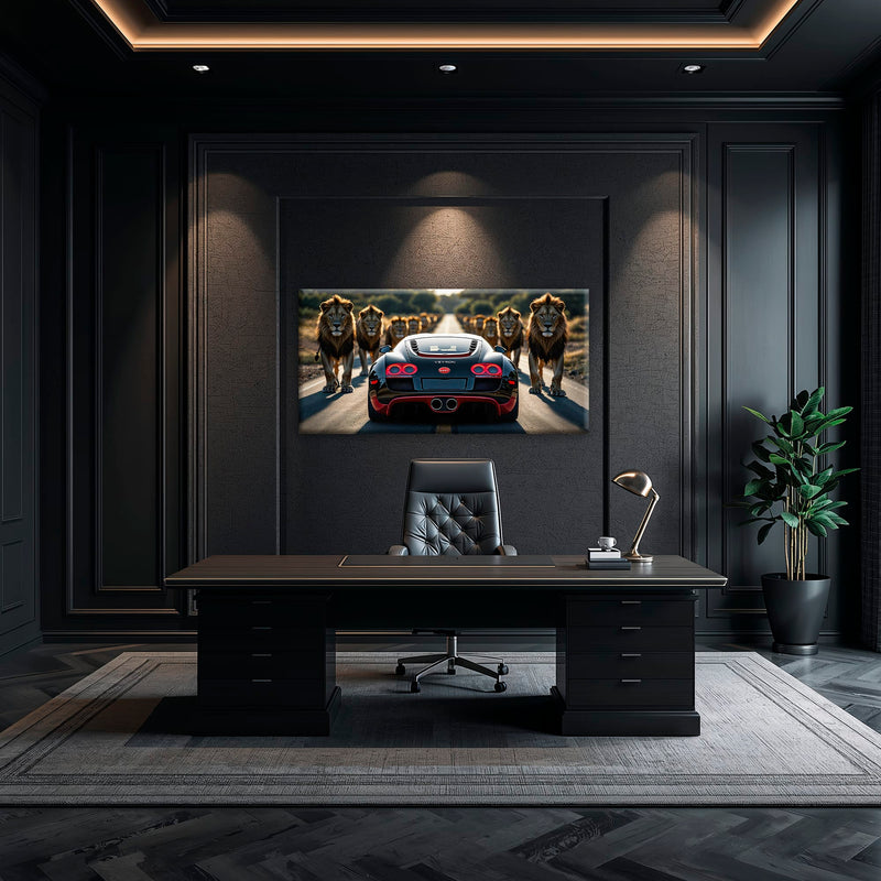 Bugatti Veyron Lion Pride Wall Art Supercar Motivational Canvas Print Cars