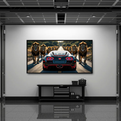 Bugatti Veyron Lion Pride Wall Art Supercar Motivational Canvas Print Cars