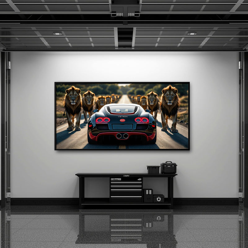 Bugatti Veyron Lion Pride Wall Art Supercar Motivational Canvas Print Cars