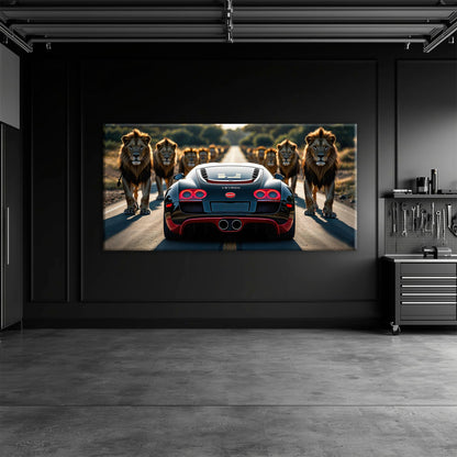 Bugatti Veyron Lion Pride Wall Art Supercar Motivational Canvas Print Cars