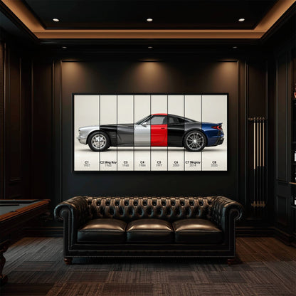 Corvette Evolution Poster C1–C8 & Canvas Wall Art | Caveson Cars