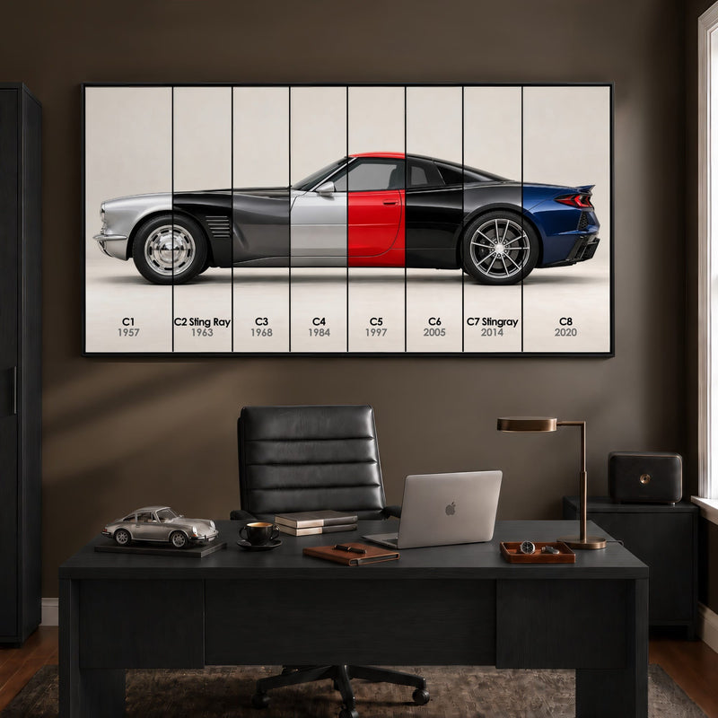 Corvette Evolution Poster C1–C8 & Canvas Wall Art | Caveson Cars