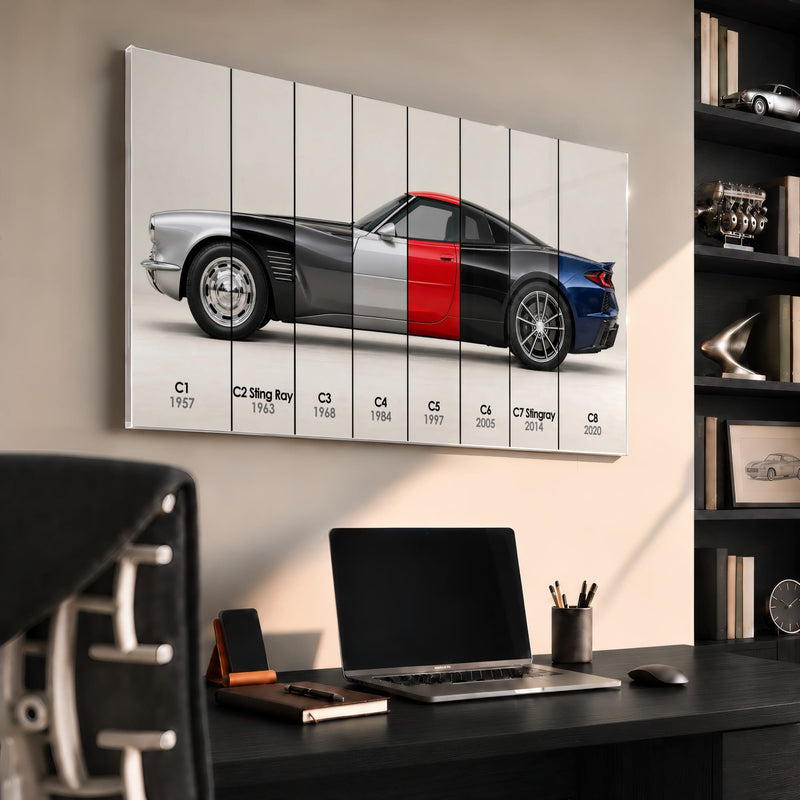 Corvette Evolution Poster C1–C8 & Canvas Wall Art | Caveson Cars