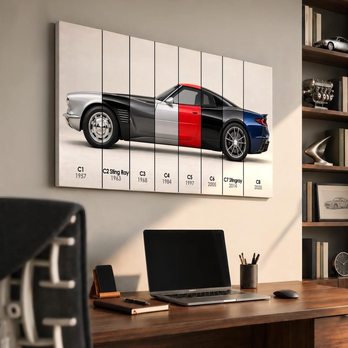 Corvette Evolution Poster C1–C8 & Canvas Wall Art | Caveson Cars