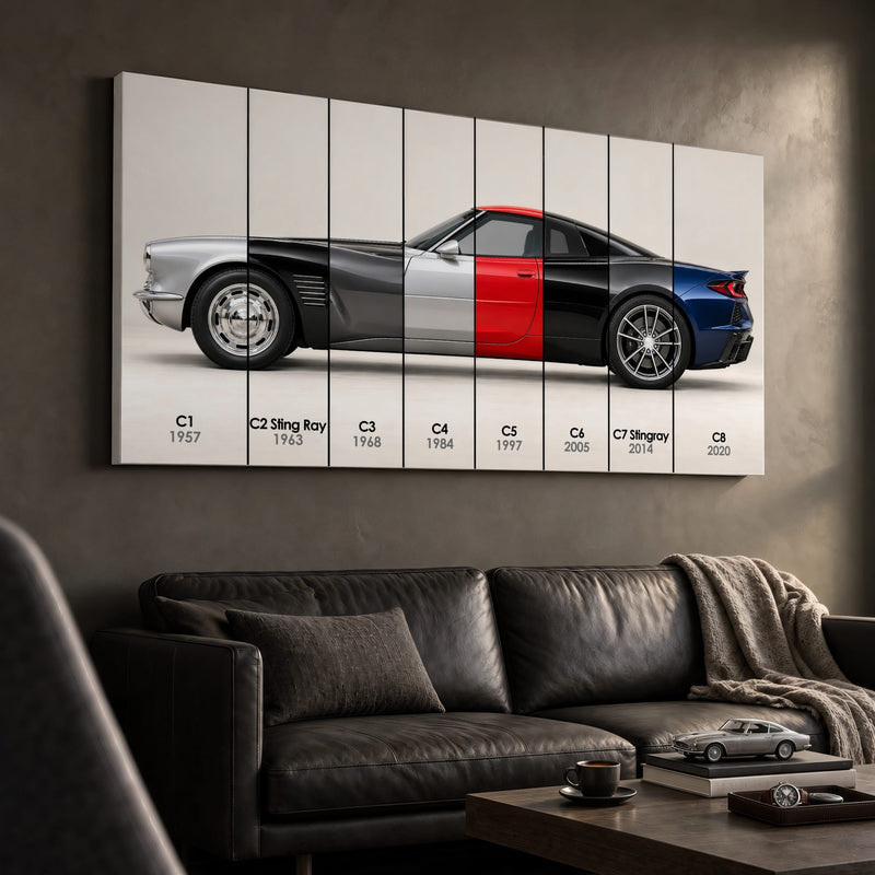 Corvette Evolution Poster C1–C8 & Canvas Wall Art | Caveson Cars