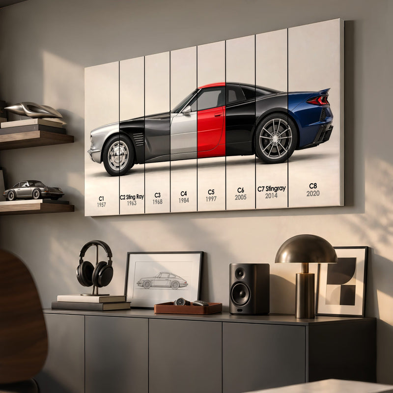 Corvette Evolution Poster C1–C8 & Canvas Wall Art | Caveson Cars