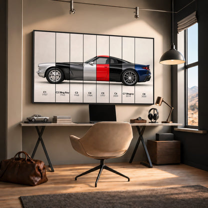 Corvette Evolution Poster C1–C8 & Canvas Wall Art | Caveson Cars