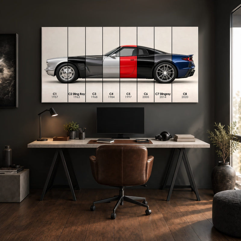 Corvette Evolution Poster C1–C8 & Canvas Wall Art | Caveson Cars