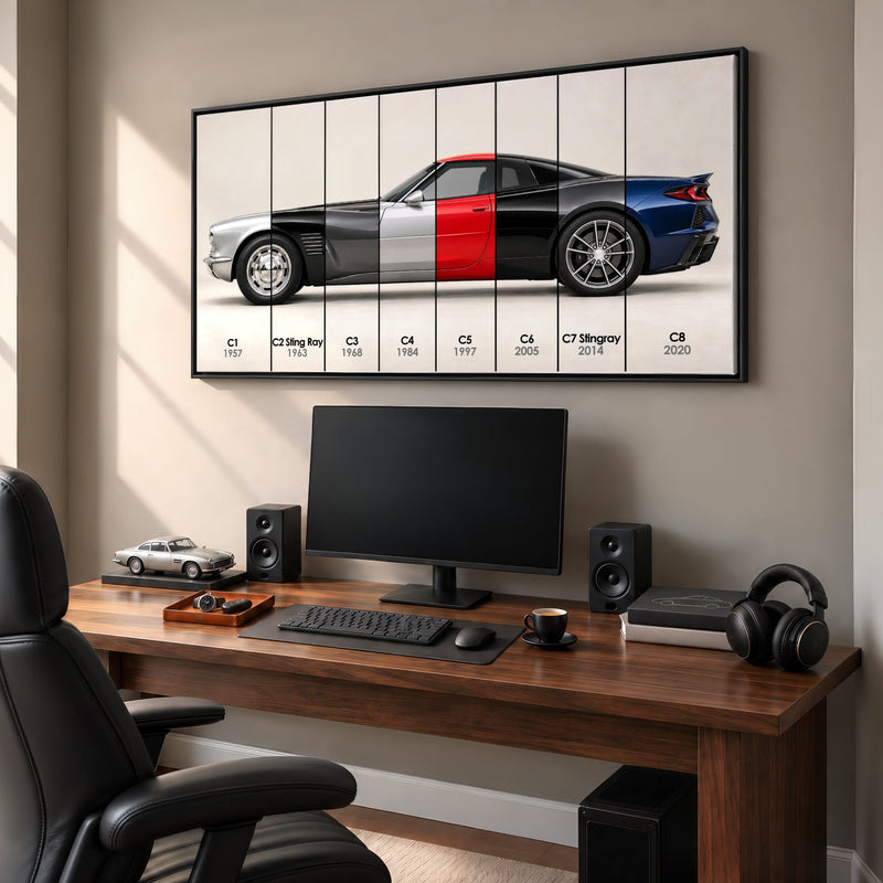 Corvette Evolution Poster C1–C8 & Canvas Wall Art | Caveson Cars