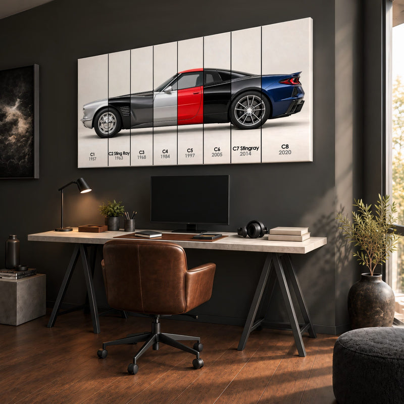 Corvette Evolution Poster C1–C8 & Canvas Wall Art | Caveson Cars