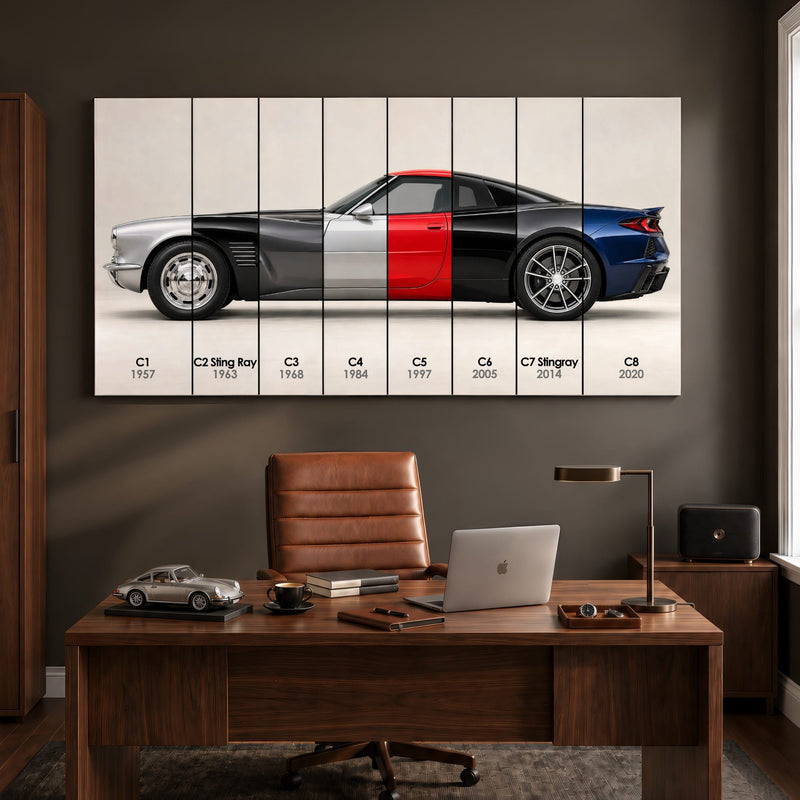 Corvette Evolution Poster C1–C8 & Canvas Wall Art | Caveson Canvas / 12х24 / Gallery Wrap Cars