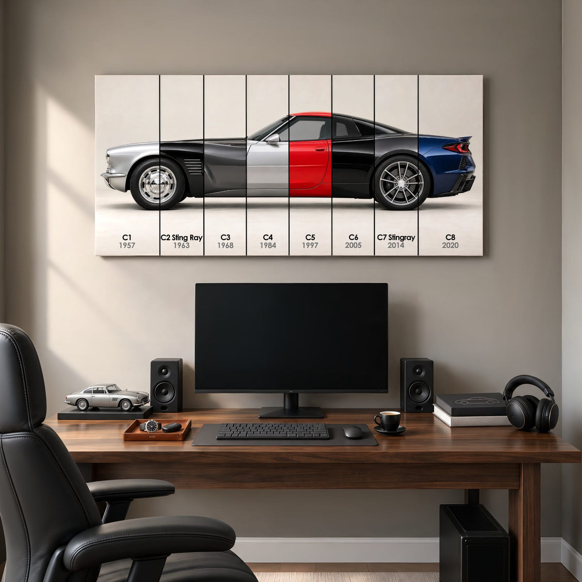 Corvette Evolution Poster C1–C8 & Canvas Wall Art | Caveson Cars