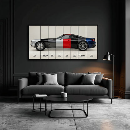 Corvette Evolution Poster C1–C8 & Canvas Wall Art | Caveson Cars
