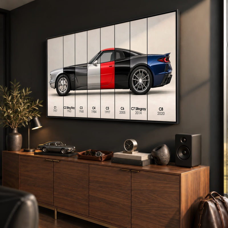 Corvette Evolution Poster C1–C8 & Canvas Wall Art | Caveson Cars