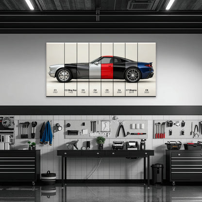 Corvette Evolution Poster C1–C8 & Canvas Wall Art | Caveson Cars