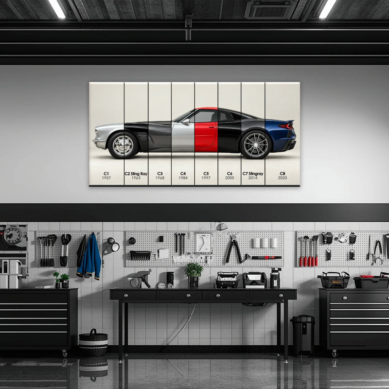 Corvette Evolution Poster C1–C8 & Canvas Wall Art | Caveson Cars