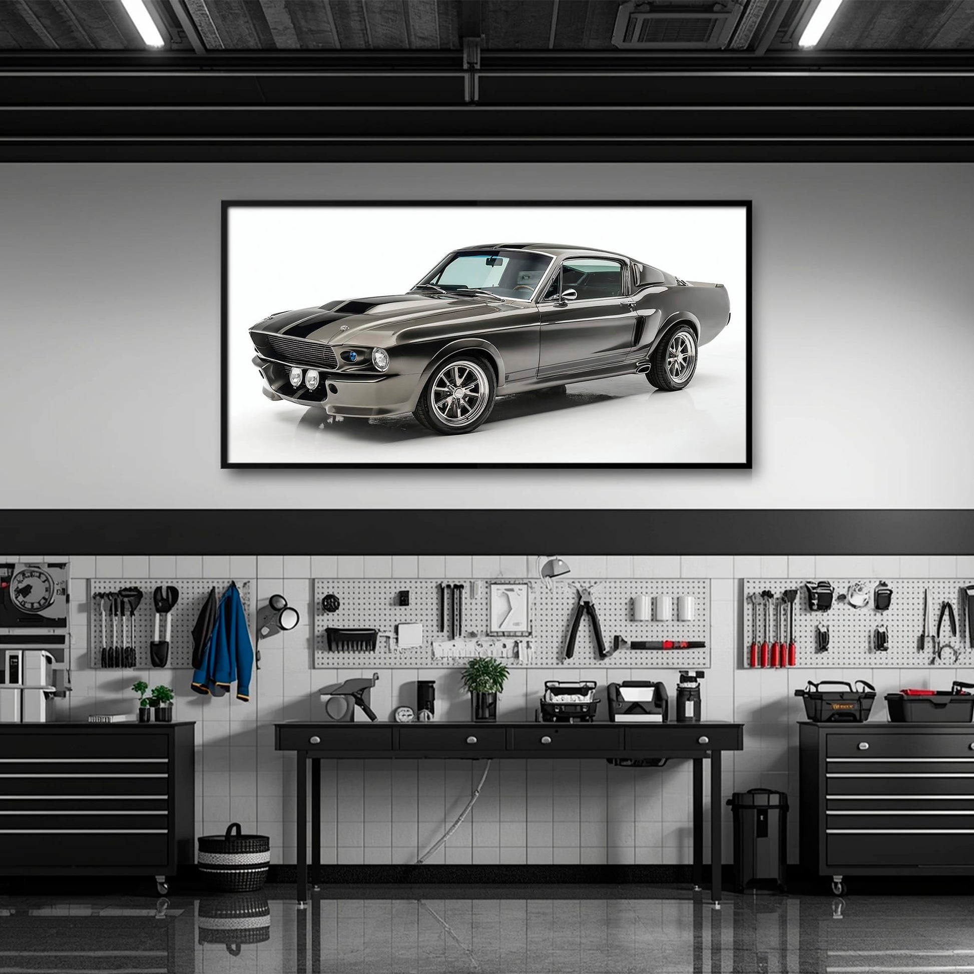 Ford Mustang Shelby 1968 Silver Ghost Wall Art – Muscle Car Canvas Cars