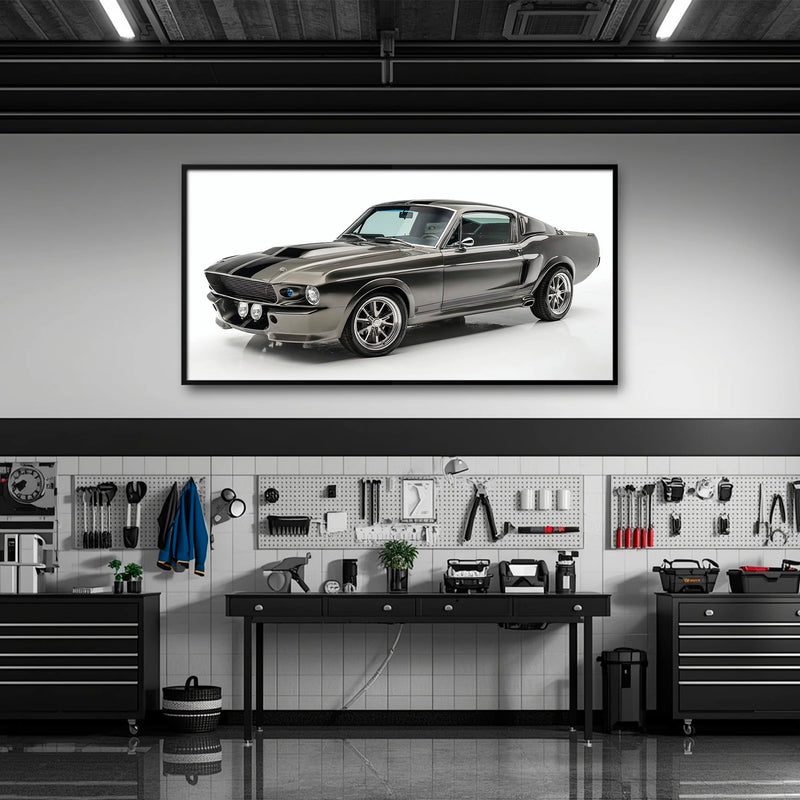 Ford Mustang Shelby 1968 Silver Ghost Wall Art – Muscle Car Canvas Cars