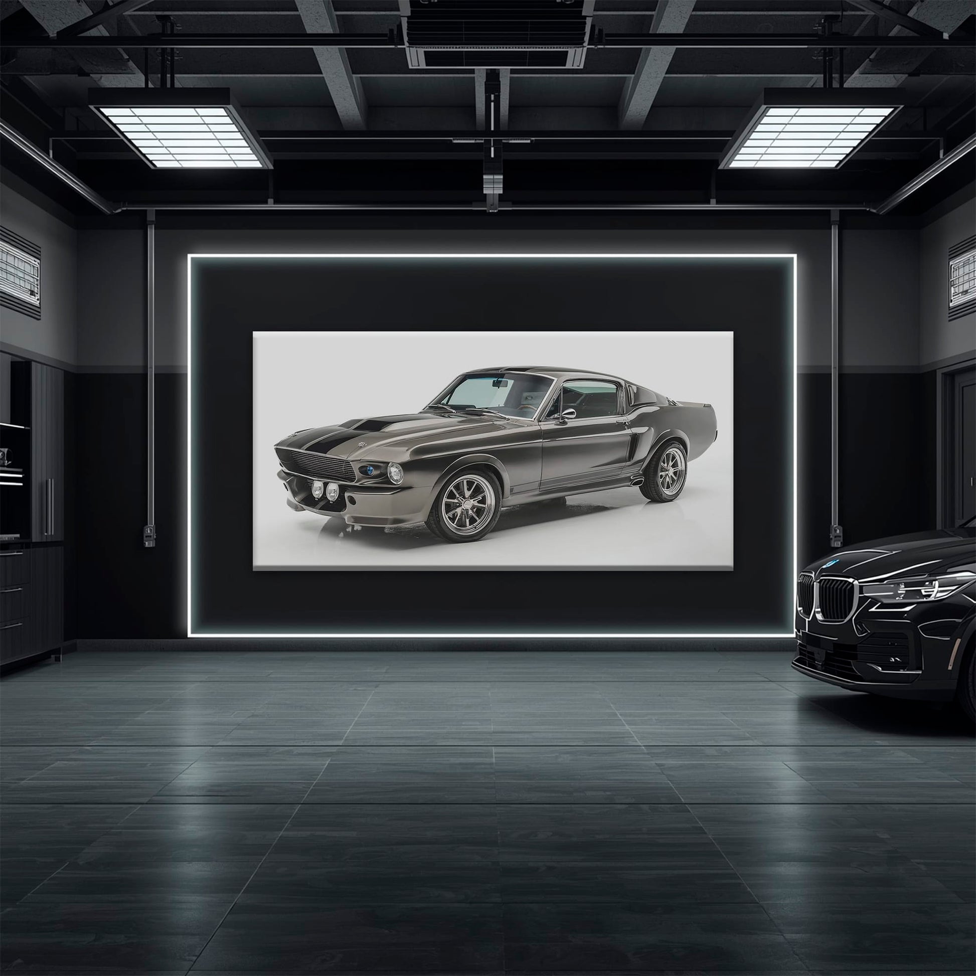Ford Mustang Shelby 1968 Silver Ghost Wall Art – Muscle Car Canvas Cars