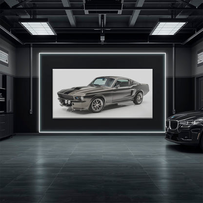 Ford Mustang Shelby 1968 Silver Ghost Wall Art – Muscle Car Canvas Cars