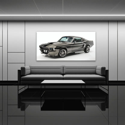 Ford Mustang Shelby 1968 Silver Ghost Wall Art – Muscle Car Canvas Cars
