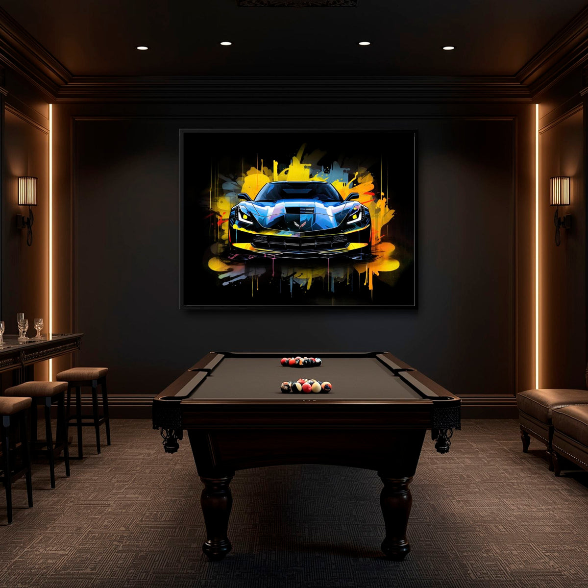 Chevrolet Corvette Wall Art – Pop Art Canvas Print -Sports Car Art Cars