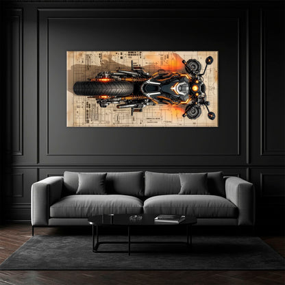 Blueprint Canvas Print – Cyberpunk Motorcycle Wall Art-Retro Bike Art Motorcycle
