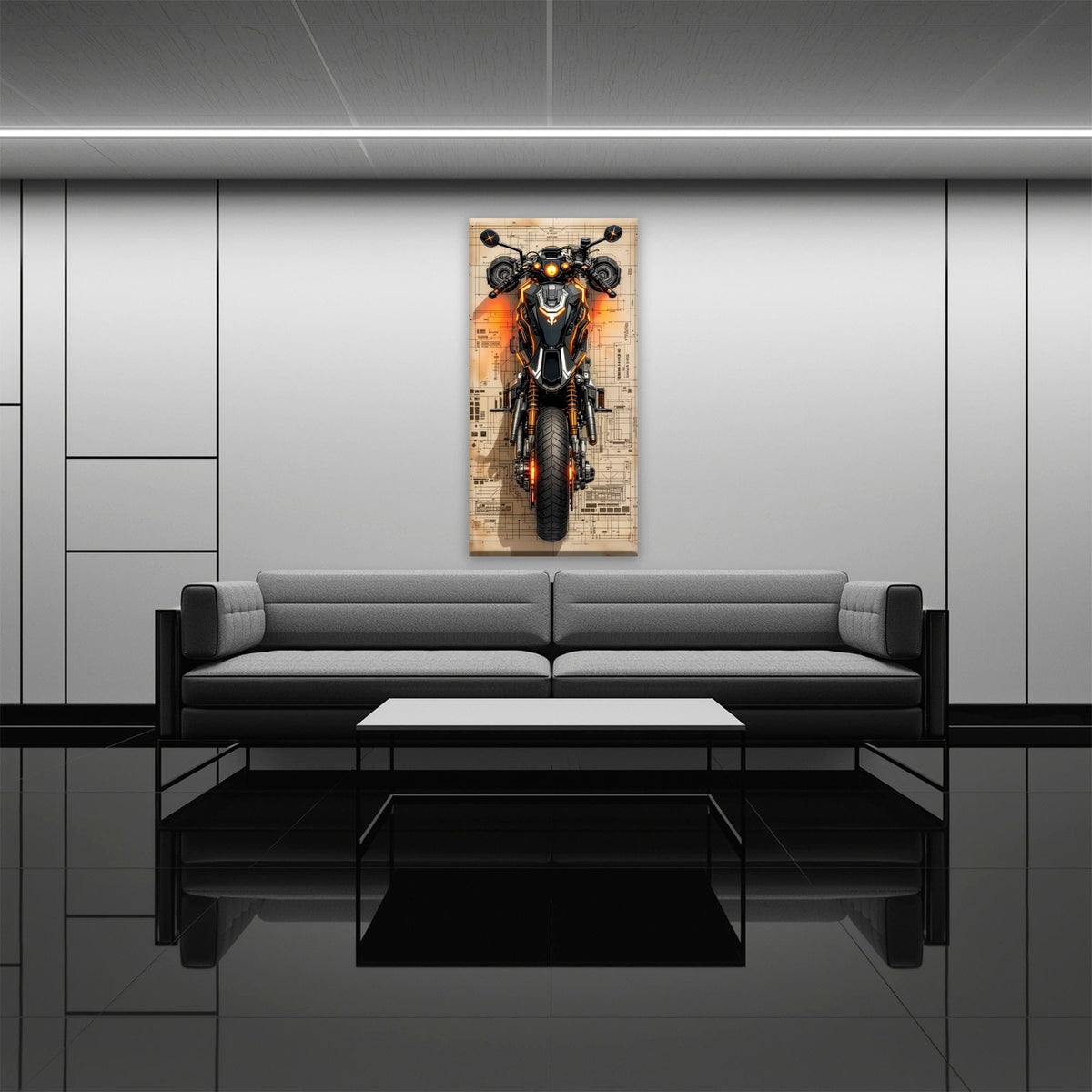 Blueprint Canvas Print – Cyberpunk Motorcycle Wall Art-Retro Bike Art Motorcycle