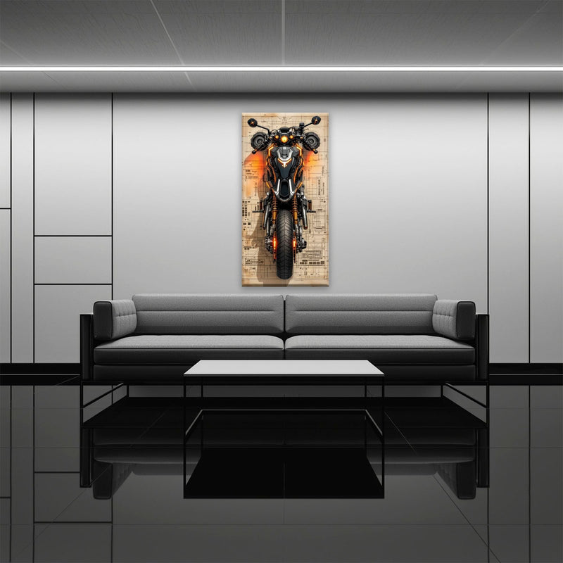 Blueprint Canvas Print – Cyberpunk Motorcycle Wall Art-Retro Bike Art Motorcycle