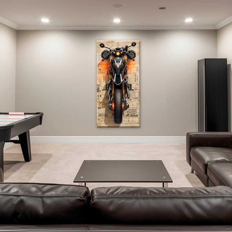 Blueprint Canvas Print – Cyberpunk Motorcycle Wall Art-Retro Bike Art Motorcycle
