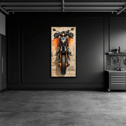 Blueprint Canvas Print – Cyberpunk Motorcycle Wall Art-Retro Bike Art Motorcycle