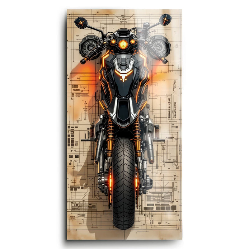 Blueprint Canvas Print – Cyberpunk Motorcycle Wall Art-Retro Bike Art Motorcycle
