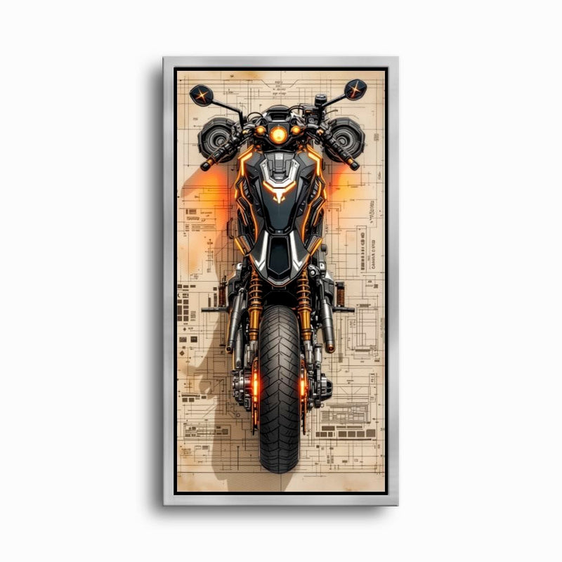 Blueprint Canvas Print – Cyberpunk Motorcycle Wall Art-Retro Bike Art Motorcycle