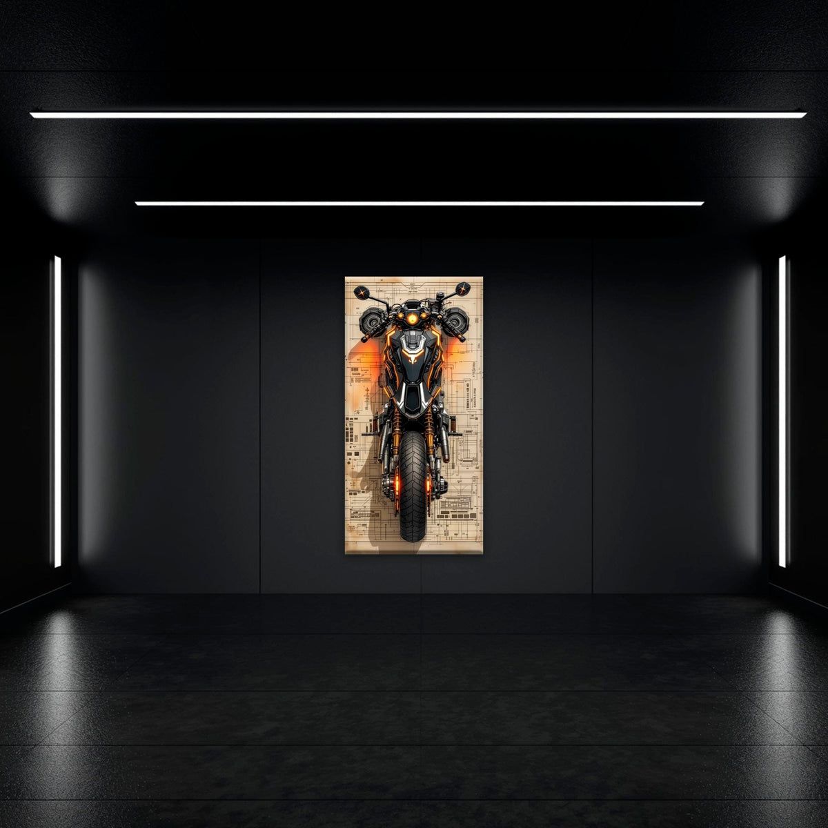 Blueprint Canvas Print – Cyberpunk Motorcycle Wall Art-Retro Bike Art Motorcycle