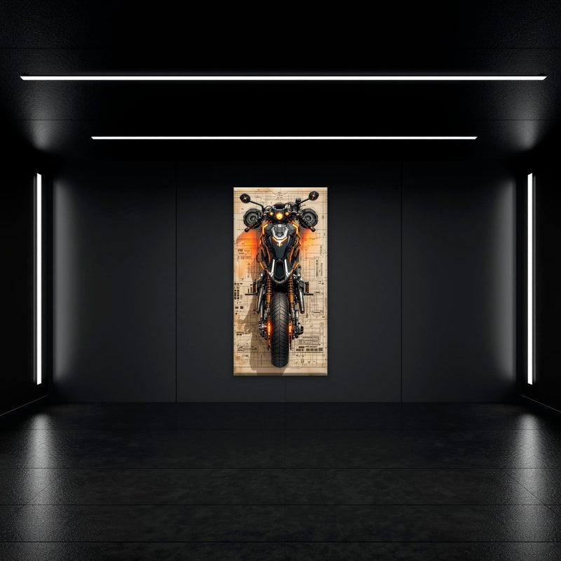 Blueprint Canvas Print – Cyberpunk Motorcycle Wall Art-Retro Bike Art Motorcycle