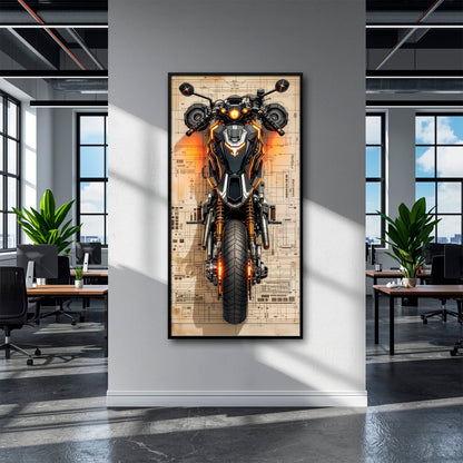 Blueprint Canvas Print – Cyberpunk Motorcycle Wall Art-Retro Bike Art Motorcycle