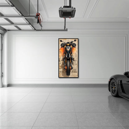 Blueprint Canvas Print – Cyberpunk Motorcycle Wall Art-Retro Bike Art Motorcycle