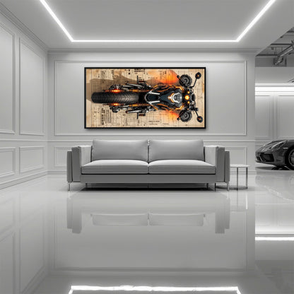 Blueprint Canvas Print – Cyberpunk Motorcycle Wall Art-Retro Bike Art Motorcycle